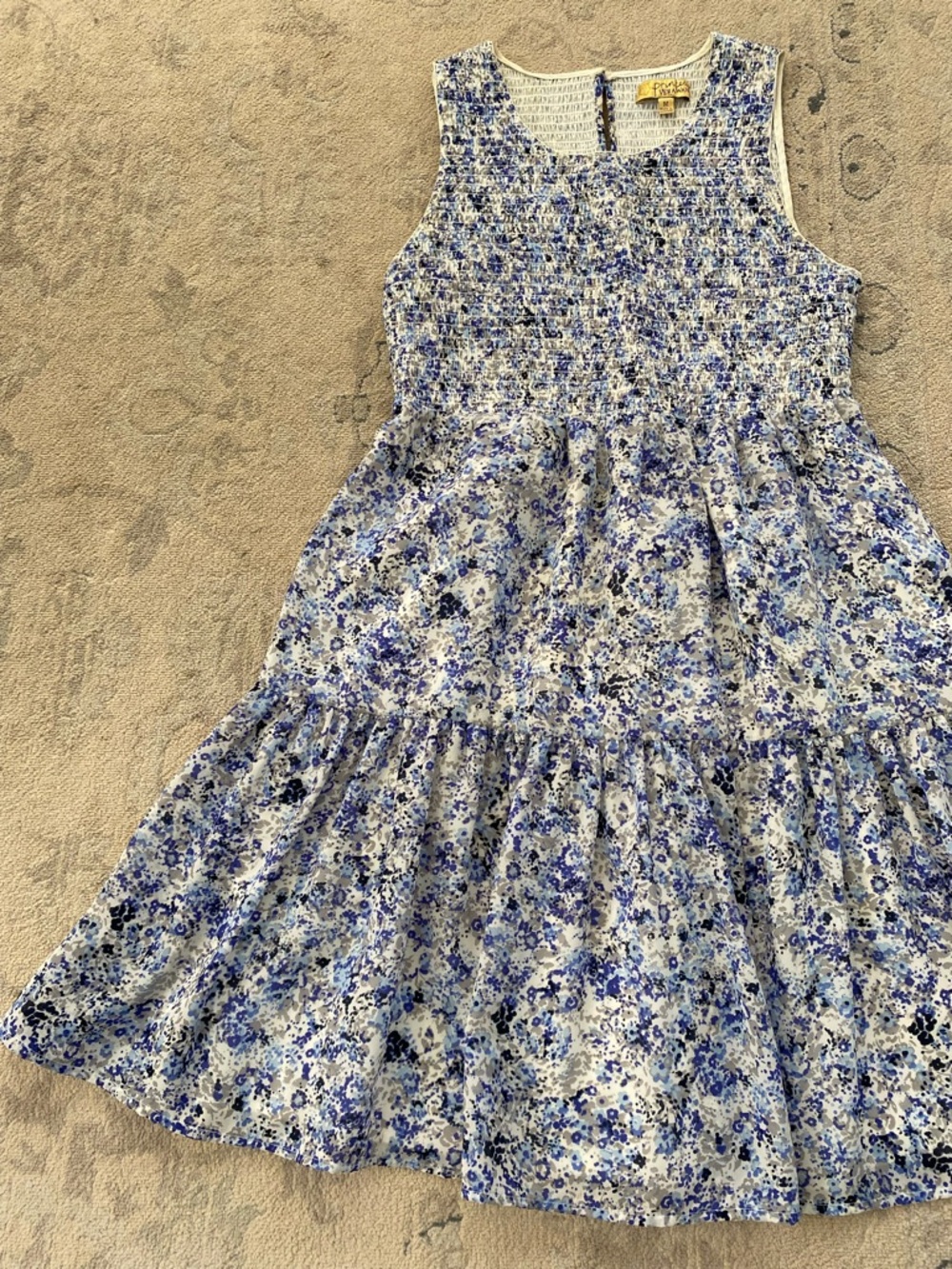 Princess Vera Wang Floral Tiered Chiffon Smocked Mini Dress Blue Medium